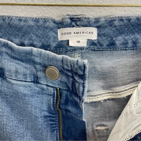 Good American Good Waist Jeans Indigo Distressed Raw Chewed Hem - Picture 6 of 12